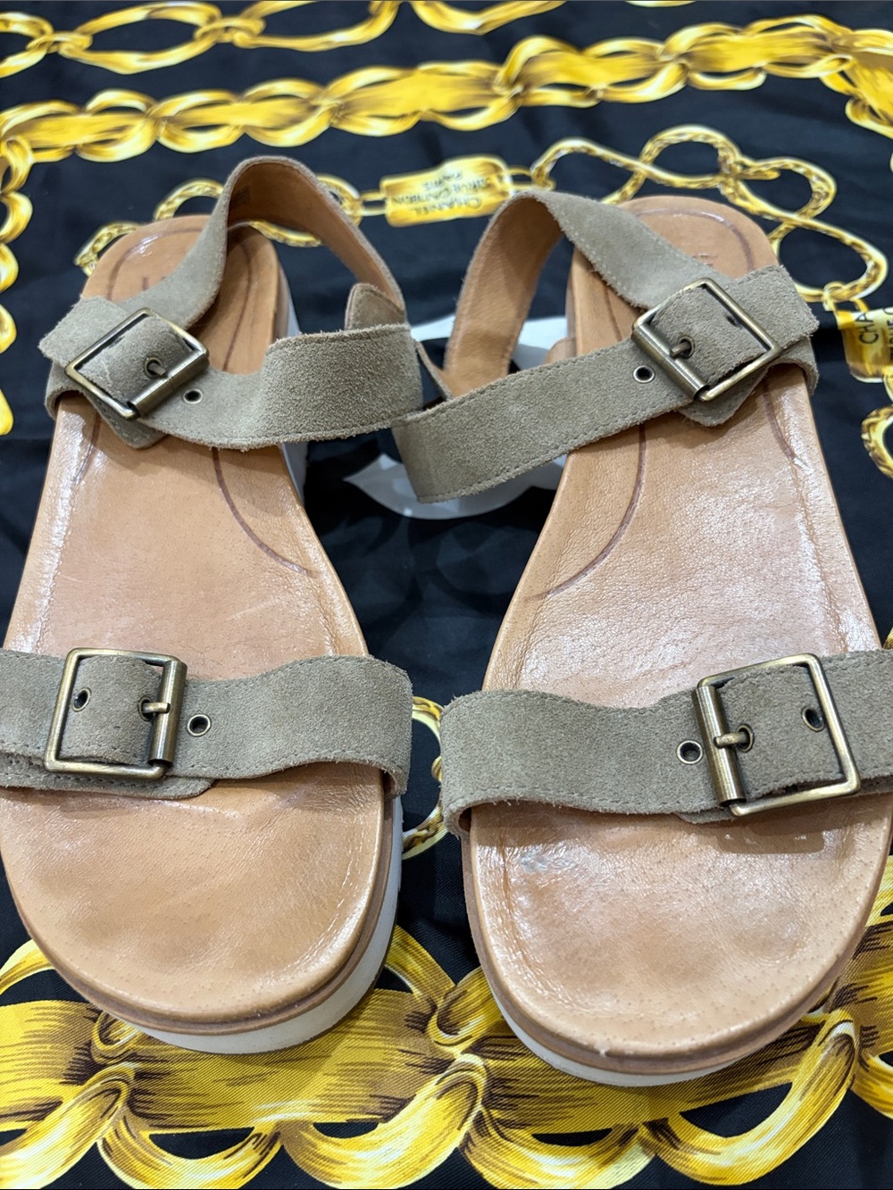 UGG Women's Suede Buckle Sandals in Taupe size 8